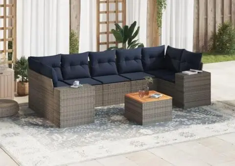 Set canapele de grădină cu perne, 8 piese, gri, poliratan - 1/3