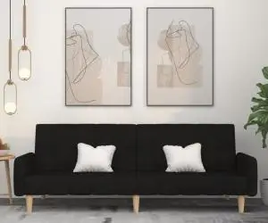 vidaXL Canapea extensibilă cu 2 locuri, negru, material textil