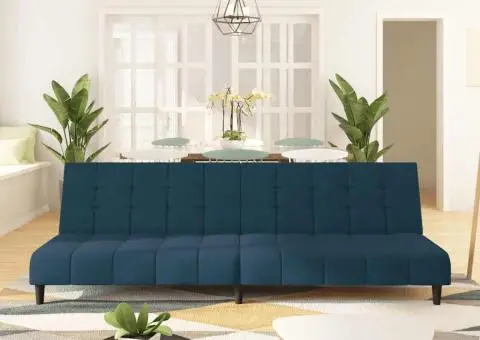 Canapea extensibilă cu 2 locuri, albastru, catifea - 1/5