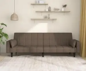 vidaXL Canapea extensibilă cu 2 locuri, 2 perne, gri taupe, textil
