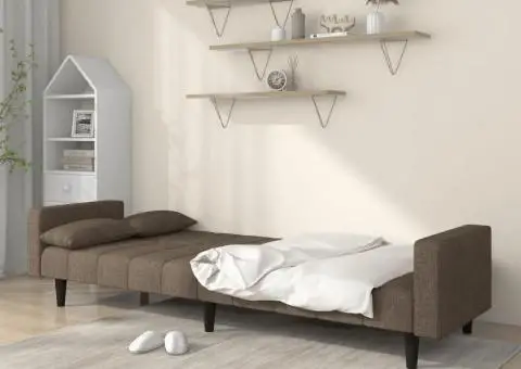 Canapea extensibilă cu 2 locuri, 2 perne, gri taupe, textil - 3/5