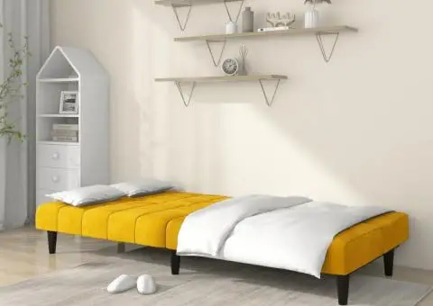 Canapea extensibilă cu 2 locuri, galben, catifea - 3/5