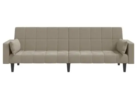 Canapea extensibilă cu 2 locuri, 2 perne, gri deschis, catifea - 5/5