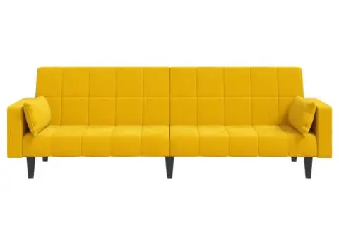 Canapea extensibilă cu 2 locuri, 2 perne, galben, catifea - 5/5