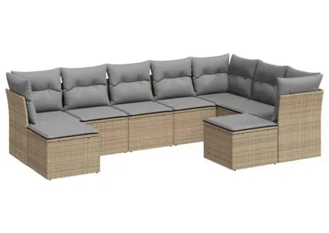 Set canapele de grădină, 9 piese, cu perne, bej, poliratan - 2/3