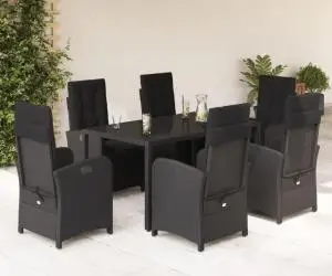 vidaXL Set mobilier de grădină cu perne, 7 piese, negru, poliratan