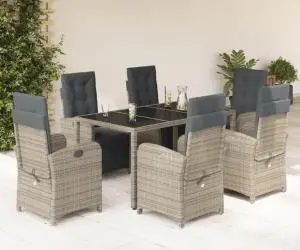 vidaXL Set mobilier de grădină cu perne, 7 piese, gri, poliratan