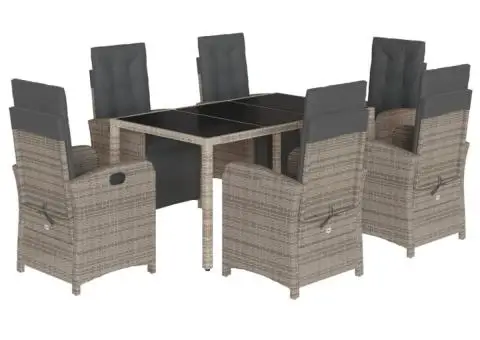 Set mobilier de grădină cu perne, 7 piese, gri, poliratan - 2/5