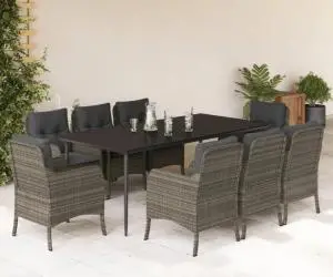 vidaXL Set mobilier grădină cu perne, 9 piese, gri, poliratan
