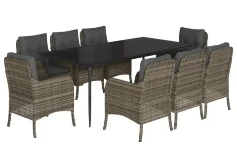 Set mobilier grădină cu perne, 9 piese, gri, poliratan - 2/5