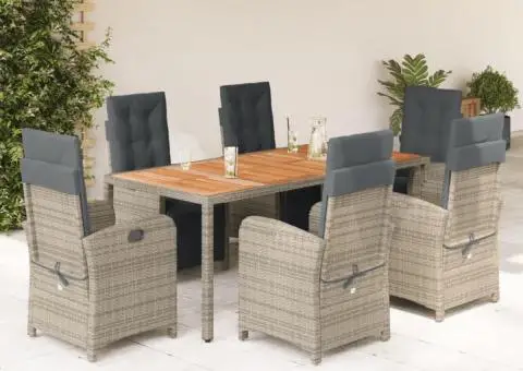 Set mobilier de grădină cu perne, 7 piese, gri, poliratan - 1/5