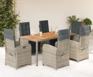 vidaXL Set mobilier de grădină cu perne, 7 piese, gri, poliratan