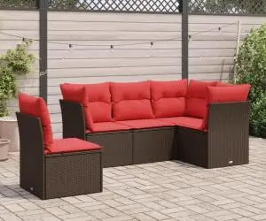 vidaXL Set canapele de grădină cu perne, 5 piese, maro, poliratan