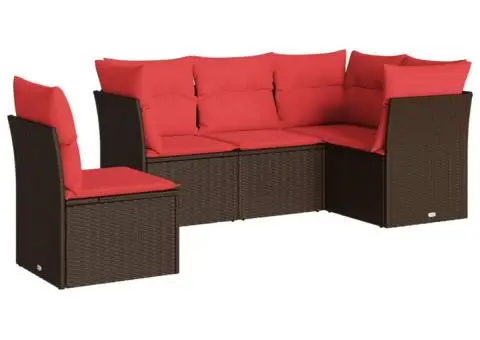 Set canapele de grădină cu perne, 5 piese, maro, poliratan - 2/3