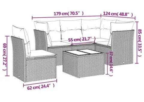Set mobilier de grădină cu perne, 6 piese, negru, poliratan - 3/5