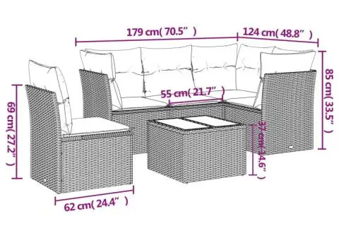 Set canapele de grădină cu perne, 6 piese gri deschis poliratan - 3/3