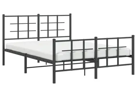 Cadru pat metalic cu tăblie de cap/picioare, negru, 140x200 cm - 4/5