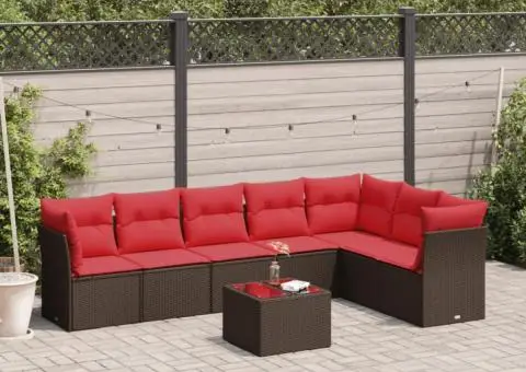 Set canapele de grădină cu perne, 8 piese, maro, poliratan - 1/3