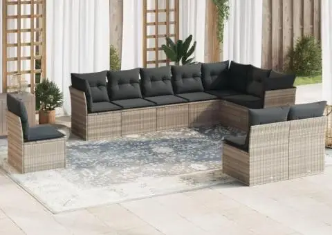 Set canapele de grădină cu perne 10 piese gri deschis poliratan - 1/3