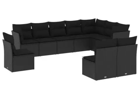 Set canapele de grădină cu perne, 10 piese, negru, poliratan - 2/3