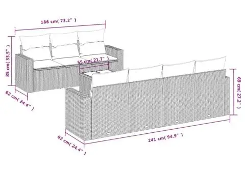 Set canapele de grădină cu perne, 8 piese, maro, poliratan - 3/3