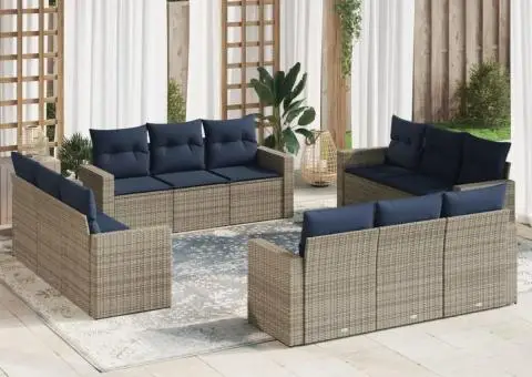 Set mobilier de grădină cu perne, 12 piese, gri, poliratan - 1/3