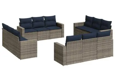 Set mobilier de grădină cu perne, 12 piese, gri, poliratan - 2/3