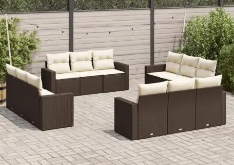 Set canapele de grădină cu perne, 12 piese, maro, poliratan - 1/3