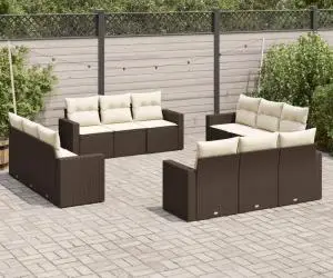 vidaXL Set canapele de grădină cu perne, 12 piese, maro, poliratan