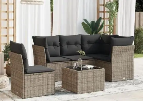 Set mobilier grădină cu perne, 6 piese, gri, poliratan - 1/3