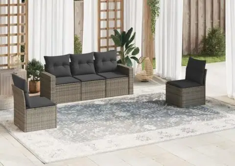 Set canapea de grădină cu perne, 5 piese, gri, poliratan - 1/3