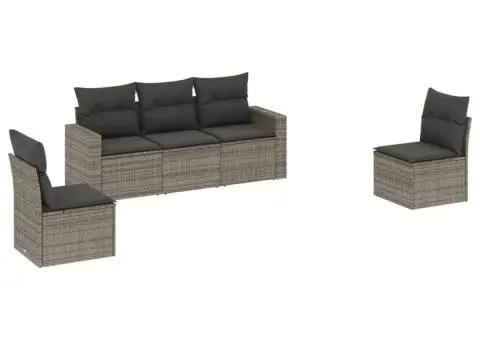 Set canapea de grădină cu perne, 5 piese, gri, poliratan - 2/3