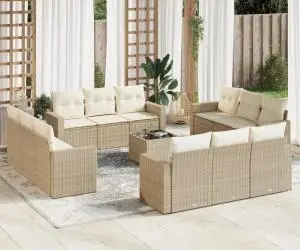 vidaXL Set canapele de grădină, 13 piese, cu perne, bej, poliratan