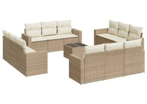 Set canapele de grădină, 13 piese, cu perne, bej, poliratan - 2/3