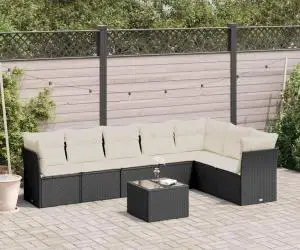 vidaXL Set mobilier de grădină cu perne, 8 piese, negru, poliratan