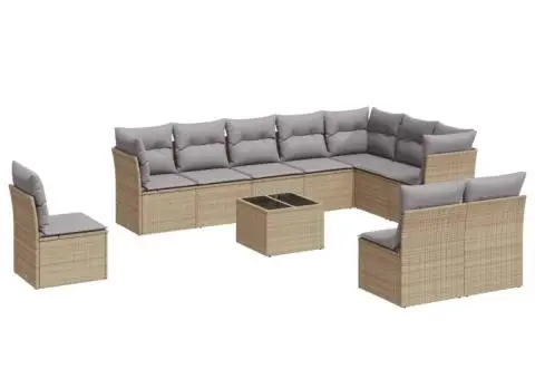 Set canapele de grădină cu perne, 11 piese, bej, poliratan - 2/3