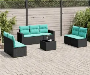 vidaXL Set mobilier de grădină cu perne, 8 piese, negru, poliratan