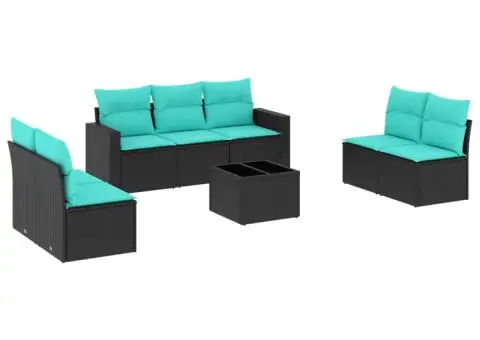 Set mobilier de grădină cu perne, 8 piese, negru, poliratan - 2/3