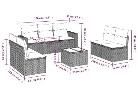 Set mobilier de grădină cu perne, 8 piese, negru, poliratan - 3/3