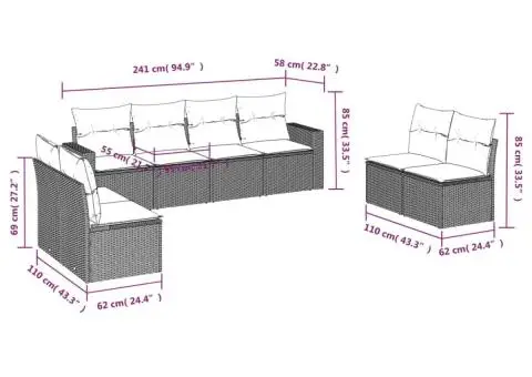 Set canapele de grădină, 8 piese, cu perne, bej, poliratan - 3/3