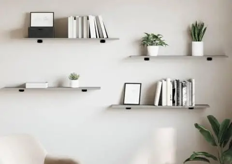 Rafturi de perete, 4 buc., gri sonoma, 100x20x1,5 cm, lemn - 3/5