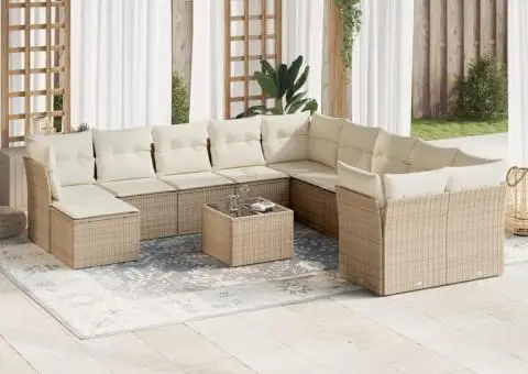 Set canapele de grădină cu perne, 12 piese, bej, poliratan - 1/3