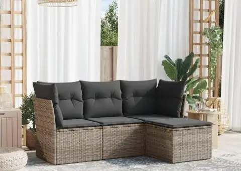 Set canapea de grădină cu perne, 4 piese, gri, poliratan - 1/3