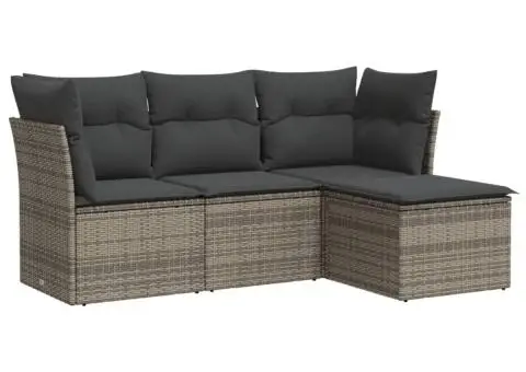 Set canapea de grădină cu perne, 4 piese, gri, poliratan - 2/3