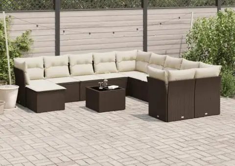 Set canapele de grădină cu perne, 12 piese, maro, poliratan - 1/3