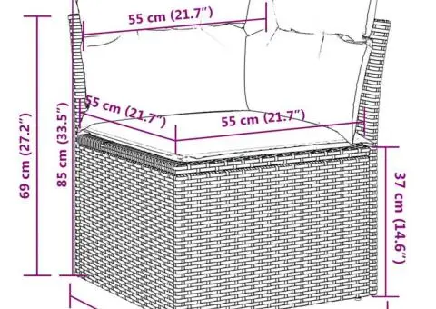 Set mobilier de grădină cu perne, 3 piese, negru, poliratan - 4/4