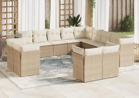 Set canapele de grădină, 13 piese, cu perne, bej, poliratan - 1/3