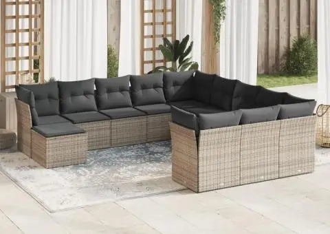 Set canapea de grădină cu perne, 12 piese, gri, poliratan - 1/3