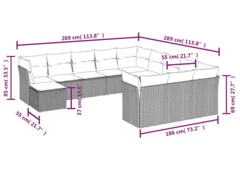 Set canapea de grădină cu perne, 12 piese, gri, poliratan - 3/3