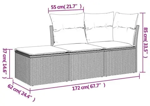 Set canapele de grădină cu perne, 3 piese gri deschis poliratan - 3/3